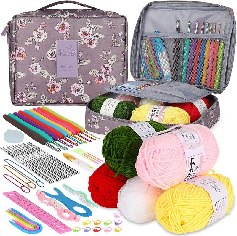 Aeelike Crochet Kit Multi Size Crochet Hooks Set 0.6mm-6mm, Full Crochet Kit for Beginners Adults, Crochet Hooks Set with Case Accessories - Crochet Gift for Mother & Grandmother (Purple Flower) - Image 1